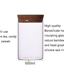 Newerlives Air Tight Storage Jar, Glass Storage Tank with a Natural Bamboo Lid, 450 ML, 650 ML, 950 ML (Cork, 650ML) Cork 12 619NnBekFHL