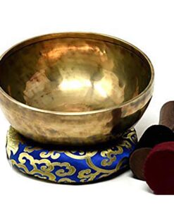 8" Large Hand-hammered Tibetan Singing Bowl for Meditation, Healing, Mindfulness, Relaxation ~ Antique Finished Bowl, Wooden Mallet, drum-stick, Silk Made Cushion 15 619NoRyo kL