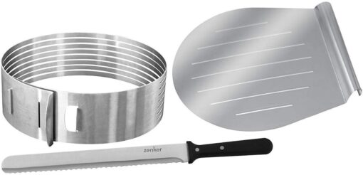 Zenker Stainless Steel Layer Cake Slicing Kit with 12" Serrated Knife, 3-Piece