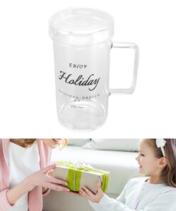 Naroote Letter Pattern Clear Glass Tea Cup Gift Coffee Cup 700ml with Lid for Water (holiday) holiday 12 619UXY428L