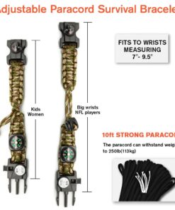 NVioAsport 20 in 1 Survival Paracord Bracelet Adjustable Gear Kit with SOS LED Light, Fire Starter, Bigger Compass, Survival Whistle, Perfect for Camping, Hiking, Fishing Army Green Camo 1PC 10 619WJi8LmL