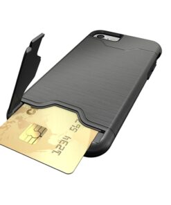 Alternative view of iPhone 7 Case, Bastex Hybrid Slim Fit Black Rubber Silicone Cover Hard Plastic Grey Brushed Metal Design Kickstand Case with Hidden Credit Card Slot for Apple iPhone 7