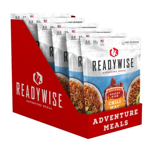 ReadyWise Outdoor Chili Mac with Beef, Freeze-Dried Backpacking and Camping Meals, Tasty Meals and Snacks for Hiking, Backpacking, or Emergency Preparedness, Pack of 6