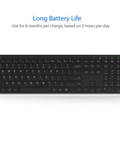 Arteck 2.4G Wireless Keyboard Stainless Steel Ultra Slim Full Size Keyboard with Numeric Keypad for Computer/Desktop/PC/Laptop/Surface/Smart TV and Windows 10/8/ 7 Built in Rechargeable Battery 29 619gOCtllML