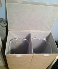 Honey-Can-Do Large Dual Laundry Hamper with Lid, Natural Resin Folding Dual Hamper 19 619gXhfVDL 1