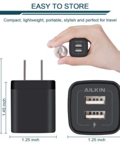 Alternative view of USB Wall Charger, Ailkin 2.1A Dual Port Portable Universal USB Wall Charger Adapter Box for iPhone 15 14 13 12 Mini Pro Max SE 11 XS XR X Plus, Samsung Galaxy A04S A14 S22 S21, Google Pixel 7 7a 6 6a Pure Black