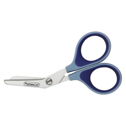 First Aid Only PhysiciansCare 90294 Titanium Non-Stick First Aid Bandage Scissors, 4" Bent, Blue Shear