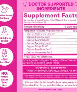 Pink Stork Postpartum Recovery Herbal Tea, Organic Red Raspberry Leaf with Chamomile, Hormone Balance for Women after Labor and Delivery, Strawberry Passion, Caffeine-Free, 15 Sachets 19 619noVKl26L