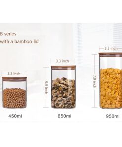 Newerlives Air Tight Storage Jar, Glass Storage Tank with a Natural Bamboo Lid, 450 ML, 650 ML, 950 ML (Bamboo, 450ML) 13 619qC8tfIIL