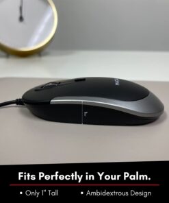 Macally Silent Wired Mouse - Slim & Compact USB Mouse for Apple Mac or Windows PC Laptop/Desktop - Designed with Optical Sensor & DPI Switch - Simple & Comfortable Wired Computer Mouse (Space Gray) Black with Space Gray Trim 20 619tABY3dVL