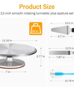 Kootek Aluminium Alloy Revolving Stand 12" Cakes Turntable with 12.7" Angled Frosting, 3 Comb Icing Smoother, Silicone Spatulas Pie Server/Cutter Baking Decorating Tools 25 619tP2qpQML