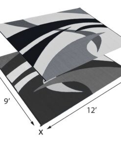 Alternative view of Stylish Camping Outdoor Patio / RV Camping Mat - Swirl (Black/White, 9-Feet x 12-Feet) 9x12 Black/White