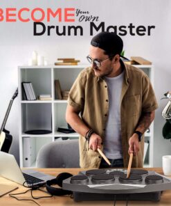 Pyle Pro Electronic Drum kit - Portable Electric Tabletop Drum Set Machine with Digital Panel, 7 Drum Pad, Hi-Hat / Kick Bass Pedal Controller USB AUX -Tom Toms, Hi-Hat, Snare Drums, Cymbals - PTED06 21 619xkHfqQqL