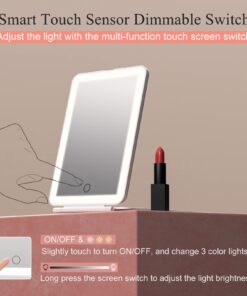 FUNTOUCH Rechargeable Travel Makeup Mirror with 72 Led Lights, Portable Lighted Beauty Mirror, 3 Color Lighting, Dimmable Touch Screen, Tabletop LED Folding Cosmetic Vanity Mirror White 26 619yLyQntkL