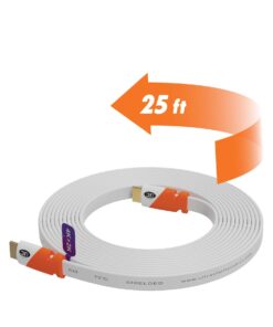 Flat Cable HDMI - 2.0 - High Speed HDMI Flat Wire, by Ultra Clarity - CL3 Rated - Audio Return Channel (ARC) 4K Ultra HD 2160p / Bandwidth up to 18Gbps / 3D HD 2 X 1080p Ready (25 feet 1-Pack) 25Feet-1Pack 21 61A hvGkBaL