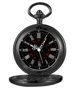 Realpoo Black Hollow Men's Pocket Watch, Roman Digital Scale Men's Quartz Pocket Watches, Quartz Pocket Watch with Chain for Men-Black 27 61A p2fxdDL