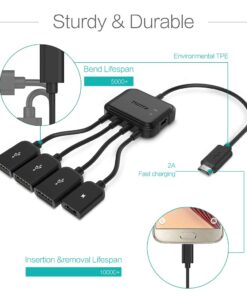 TUSITA Micro USB HUB Adaptor with Power, 3-Port Charging OTG Host Cable Cord Adapter Compatible with Raspberry Pi 2 3 Pi Zero Android Smart Phone Tablet Samsung Galaxy HTC Sony Google LG/Linux 24 61A0NeN8HBL