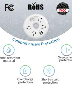 White Extension Cord 15 Feet, NTONPOWER Flat Plug Long Extension Cord, Circuit Breaker, 4 Outlet Nightstand Charging Station, Compact for Home Office Bedside Dorm Essentials 15FT 17 61A2U9AbYwL