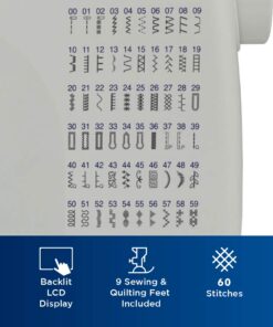 Brother Sewing and Quilting Machine, CS6000i, 60 Built-in Stitches, 2.0" LCD Display, Wide Table, 9 Included Sewing Feet, Beige/Blue 40 61A3Czw3FUL