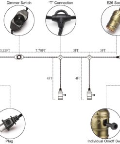 Vintage Pendant Light Kit Cord with Dimming Switch and Triple E26/E27 Industrial Light Socket Lamp Holder 25FT Twisted Black Cloth Bulb Cord Plug in Hanging Light Fixture 21 61A5iKGHyL