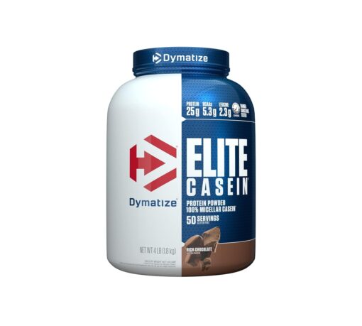 Dymatize Elite Casein Protein Powder, Slow Absorbing with Muscle Building Amino Acids, 100% Micellar Casein, 25g Protein, 5.4g BCAAs & 2.3g Leucine, Helps Overnight Recovery, Rich Chocolate, 4 Pound 4 Pound (Pack of 1)