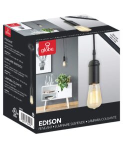 Globe Electric 64906 1-Light Pendant, Matte Black, Black Woven Fabric Cord, E26 Base Socket, Kitchen Island, Café, Decorative, Ceiling Hanging Light Fixture, Modern, Vintage, Bulb Not Included Without Bulb 28 61A9RNl3qiL 1