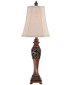 Regency Hill Exeter Traditional Style Table Lamps 30" Tall Full Size Set of 2 Bronze Wood Carved Leaf Creme Rectangular Bell Shade Decor for Living Room Bedroom House Bedside Nightstand Office 29 61ACd7koL 3