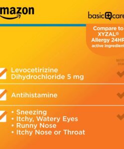 Amazon Basic Care 24 Hour Allergy Relief, Levocetirizine Dihydrochloride Tablets, 5 mg, Antihistamine, Relieves Sneezing, Runny Nose, Itchy Nose or Throat and Itchy, Watery Eyes, 80 Count 31 61ADXQceAcL