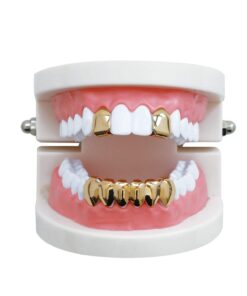 Careland Gold Grillz Hip Hop Gold Plated 2pcs Single Top and 6pcs Bottom Teeth Grillz for Men + 2 Extra Molding Bars 9 61AF0D2DCL