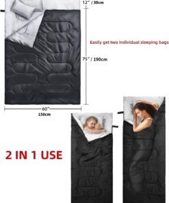 Double Sleeping Bag, Ohuhu Sleeping Bags for Adults with 2 Pillows 2 Person Sleeping Bag for Kids Waterproof Cold Weather Sleeping Bags for Family Teens Camping Backpacking Hiking Outdoor Black 37 61AFAMwyVZL