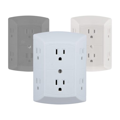 GE 6-Outlet Extender, Grounded Wall Tap, Adapter Spaced Outlets, 3-Prong, Multiple Plug, Quick and Easy Install, Cruise Essentials, UL Listed, White, 50759 1 Pack Standard Power Strip