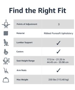 Amazon Basics High-Back Executive Swivel Office Desk Chair with Ribbed Puresoft Upholstery, Lumbar Support, Modern Style, 23.25"D x 24.75"W x 45.25"H, Brick Red 23 61AJNIV9XfL
