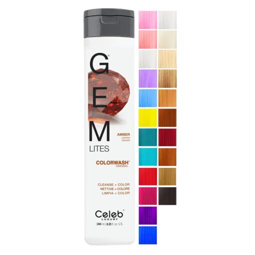 Celeb Luxury, Professional Semi-Permanent Hair Color Depositing Shampoo, Gem Lites Amber Colorwash, 8.25 Fl Oz (Pack of 1)