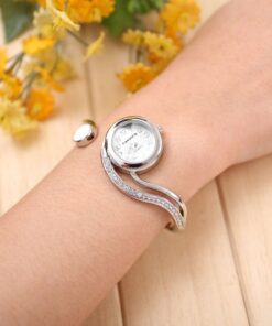 Alternative view of Top Plaza Women Casual Elegant Silver Tone Small Dial Bangle Cuff Bracelet Dress Analog Quartz Watch 6 Inches