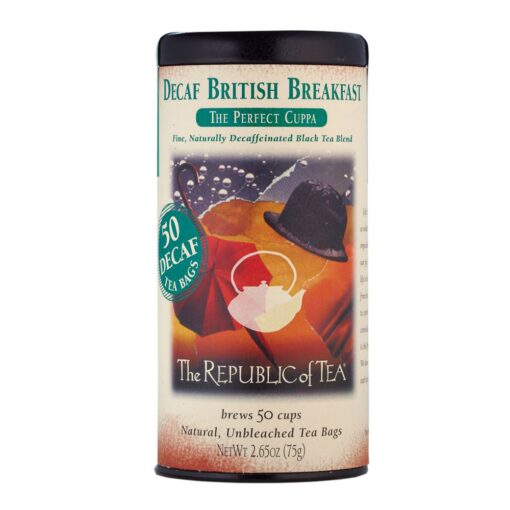 The Republic of Tea Decaf British Breakfast Black Tea, Tin of 50 Tea Bags 50 Count (Pack of 1)