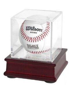 Alternative view of DisplayGifts Baseball Display Case Wooden Stand Lacrosse Ball Holder- Pro Graded UV Protection Cube for a Home Run or Autographed Ball - Cherry Finish Stand