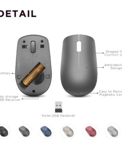 Lenovo 530 Full Size Wireless Computer Mouse for PC, Laptop, Computer with Windows - 2.4 GHz Nano USB Receiver - Ambidextrous Design - 12 Months Battery Life - Graphite Grey 18 61AOo55fiSL