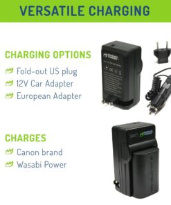 Wasabi Power LP-E6, LP-E6N Battery (2-Pack) and Charger for Canon EOS 5D Mark II/III/IV, 5DS, 5DS R, 6D, 6D Mark II, 7D, 7D Mark II, 60D, 70D, 80D, 90D, R, R5, R6, Ra, XC10, XC15, BMPCC 4K, BMPCC 6K 2 Batteries + Charger 24 61AQUWC5wL