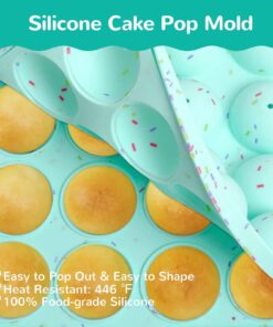 Junxave BPA Free Cake Pop Mold Set, Lollipop Silicone Molds, Cake Pop Trays with Stand Holder 100 Sticks Treat Bags 16 61AUE8TpTkL