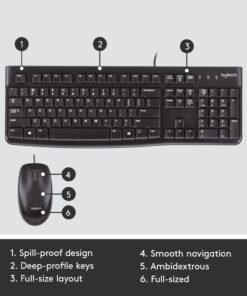 Logitech MK120 Wired Keyboard and Mouse Combo for Windows, Optical Wired Mouse, Full-Size Keyboard, USB Plug-and-Play, Compatible with PC, Laptop - Black 24 61AV02eLw9L