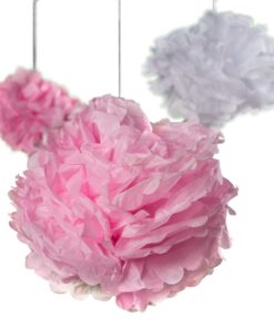 Alternative view of Active Arts 16 pcs Mixed 8" 10" 14" White/Pink Tissue POM POMS and LANTERNS Bundle Wedding Party Baby Girl Nursery Room Decoration