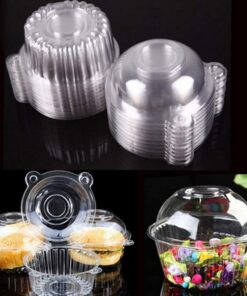 Hewnda 100 Pack Plastic Single Individual Cupcake Muffin Dome Holders Cases Boxes Cups Pods,Great for parties or cake/muffin sales 28 61AYcOg81OL