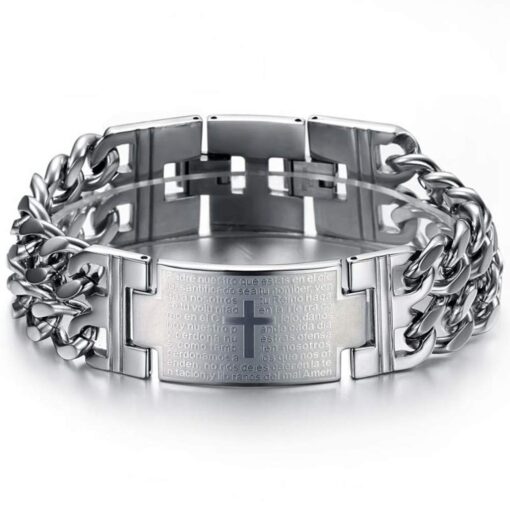 Jonline24h Heavy Mens Womens Stainless Steel Cross Prayer Big Bangle Cuff Bracelet 8.27 Inch Silver Black