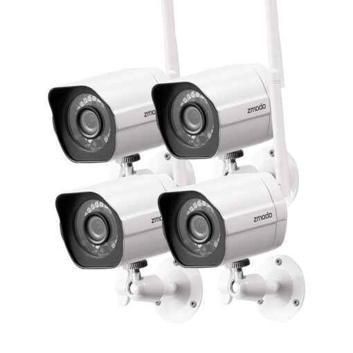 Zmodo Outdoor Security Cameras Wifi - 1080p Full HD Surveillance Cameras for Home Security with Night Vision, IP 66 Weatherproof, Plug-In, Motion Detection, 4 Pack 4 Count (Pack of 4)