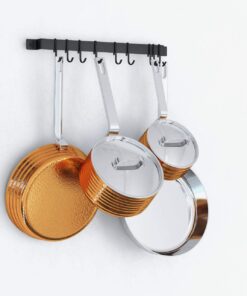 Wallniture Gourmet Kitchen Rail with 10 Hooks, Wall Mounted Wrought Iron Hanging Utensil Holder Rack with Black 17 Inch 24 61AjACWzC2L