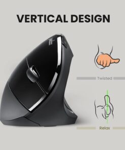 Perixx PERIMICE-713 Wireless Ergonomic Vertical Mouse - 800/1200/1600 DPI - Right Handed - Recommended with RSI User Black 20 61AlpUC17vS