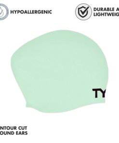 TYR Adult Long Hair Wrinkle-Free Silicone Swim Cap Mint 8 61Ao92BGYL