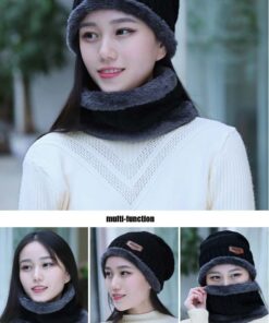 HINDAWI Winter Hat Scarf Gloves Slouchy Beanie Snow Knit Skull Cap Touch Screen Mittens Circle Scarves for Women Hat+scarf+gloves (Black) 23 61Aqd8ljYDL