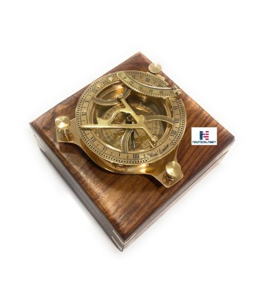 NauticalMart Captain Brass Sundial Compass with Hardwood Wooden Box