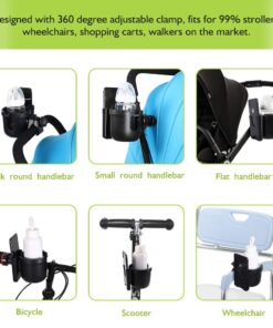 Accmor Stroller Cup Holder with Phone Holder, Bike Cup Holder, Cup Holder for Uppababy Stroller, 2-in-1 Universal Cup Phone Holder for Stroller, Bike, Wheelchair, Walker, Scooter, Black A-Black 25 61AuULk9MwL